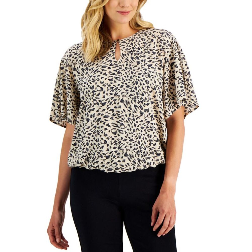 JM Collection Womens Printed Flutter Top